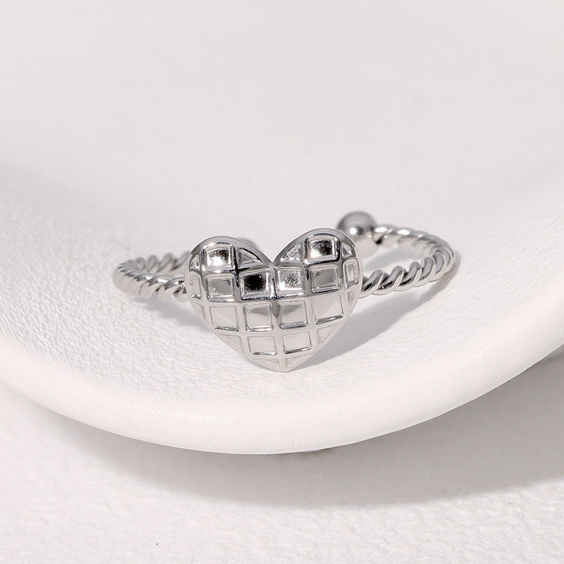 Minimalist Heart-Shaped Stainless Steel Adjustable Ring for Women with Plated Finish, Sweet and Versatile Fashion Jewelry