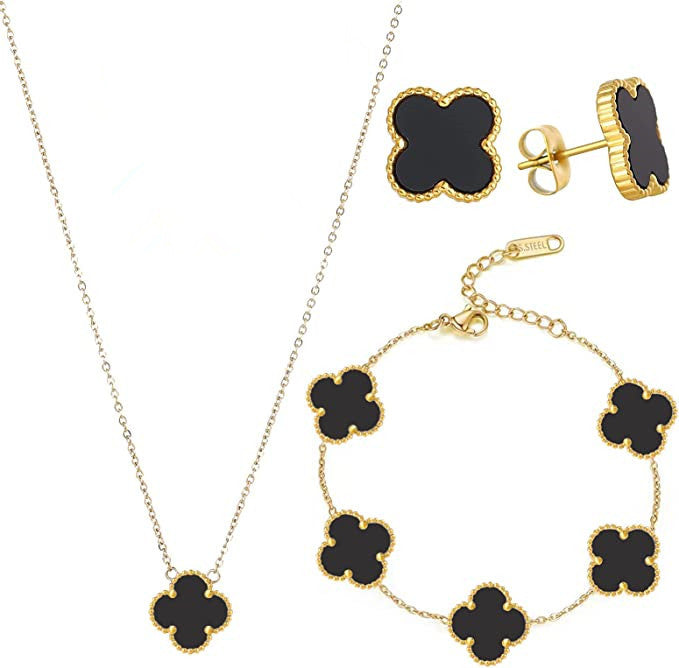 Pulsera Minimalista de Acero de Titanio con Forma de Trébol para Mujer con Baño de Oro e Incrustaciones de Nácar