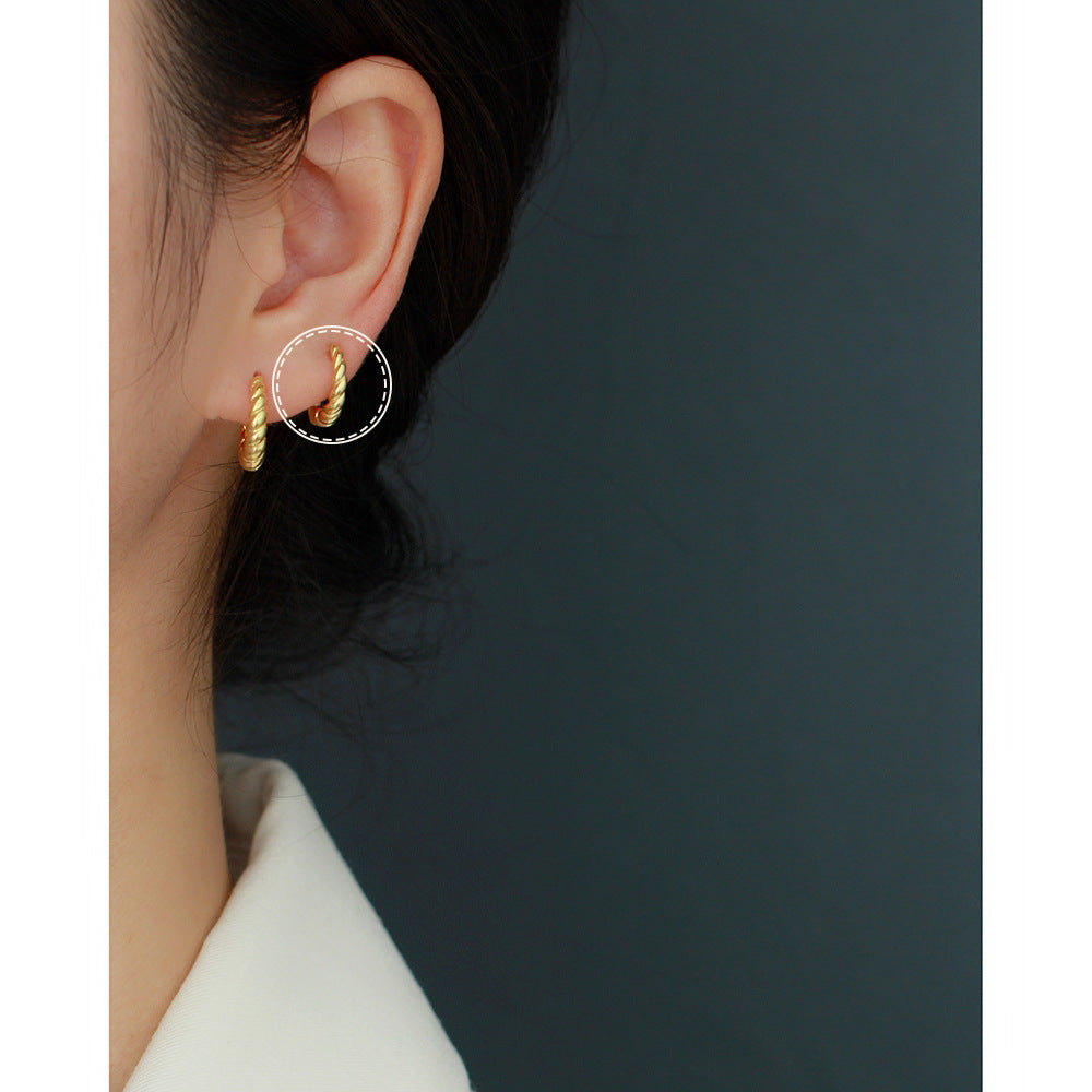 Minimalist 925 Sterling Silver Polished Rope Hoop Earrings for Women