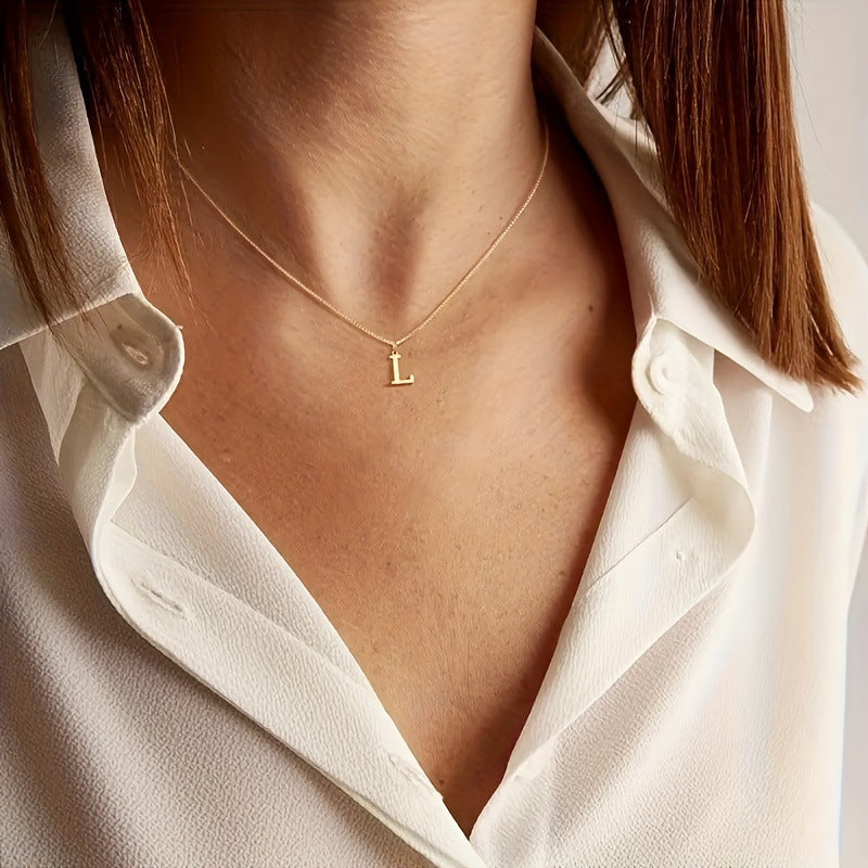 18K Gold Plated Stainless Steel Letter Pendant Box Chain Necklace