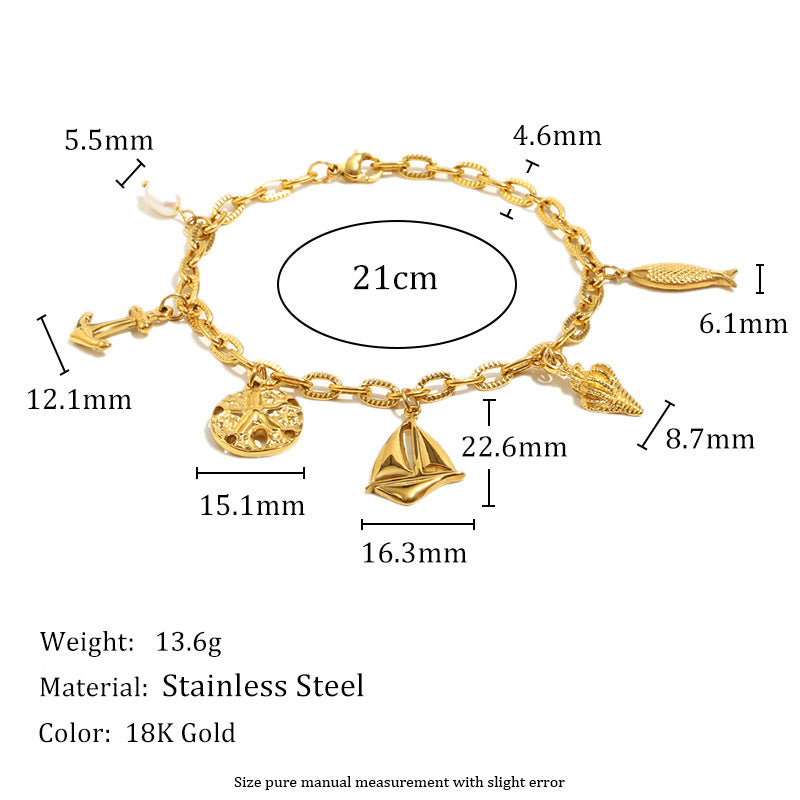 Elegante pulsera con colgante de estrella de mar de acero inoxidable chapado en oro de 18 quilates, geométrica, con temática oceánica para mujer