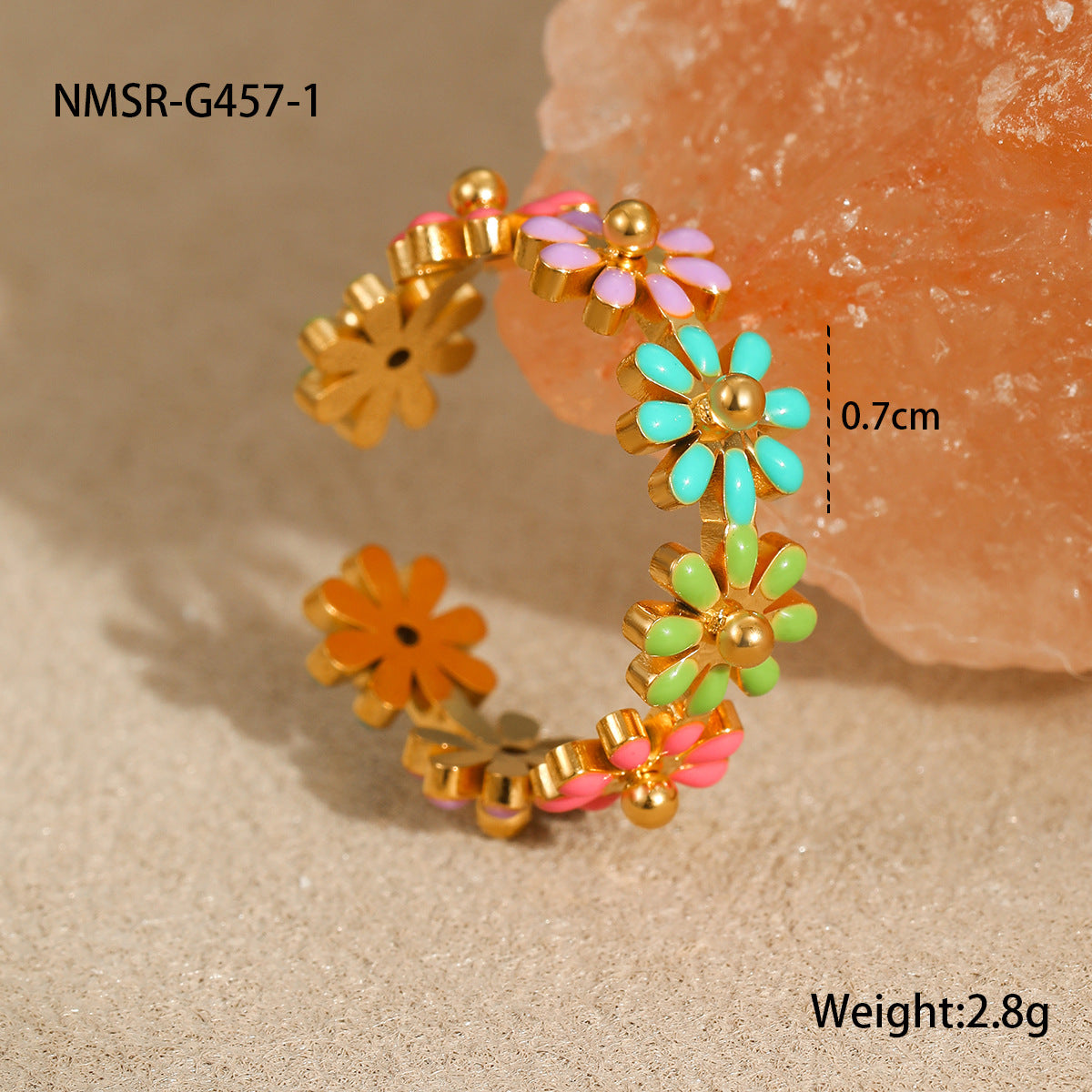 Anillo Minimalista de Margarita en Acero Inoxidable con Baño de Oro de 18K para Mujer