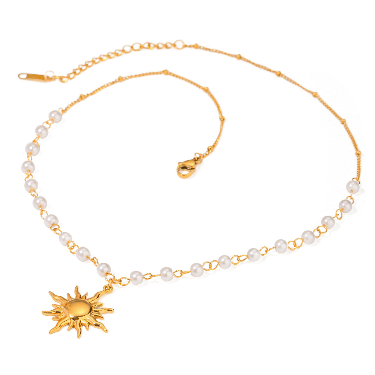Elegant Stainless Steel Pearl Necklace Geometric Titanium Steel Pendant Plated Chain for Women