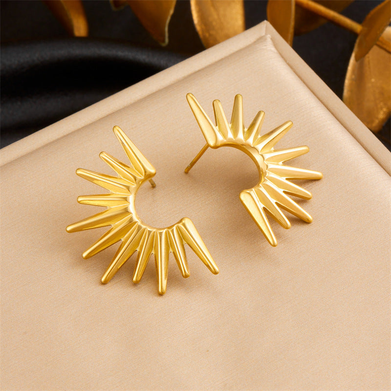 Vintage Minimalist Plated Stainless Steel Geometric Fan Earrings