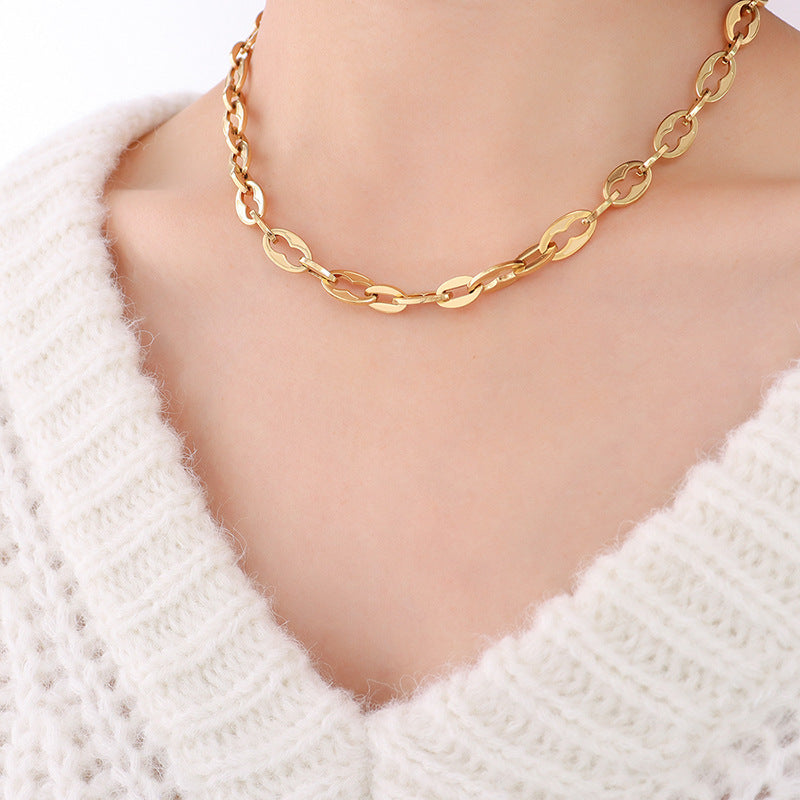 Set di collane a strati geometriche minimaliste in acciaio al titanio con placcatura in oro 18 carati da donna
