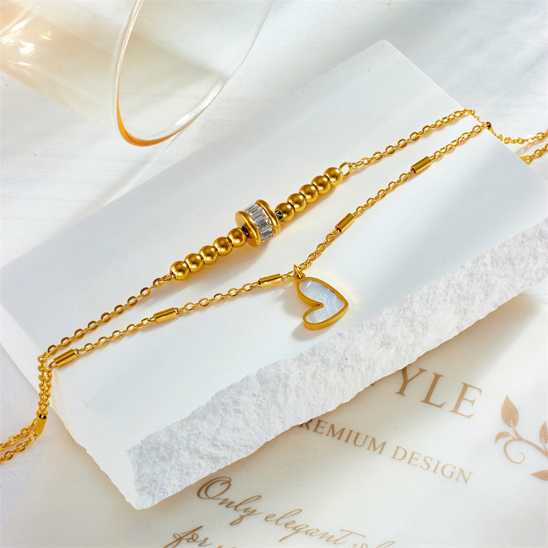 Fashion Minimalist Geometric Stainless Steel Anklet with Heart Pendant for Women