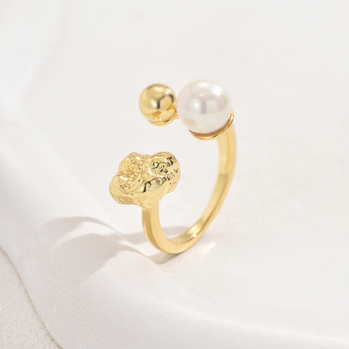 Anello in rame da donna con intarsio di perle, design geometrico da ufficio, regolabile, con fascia aperta
