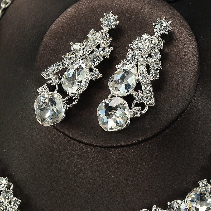 Elegant Floral Alloy Plated Rhinestone Crystal Jewelry Set with Singapore Chain for Women
