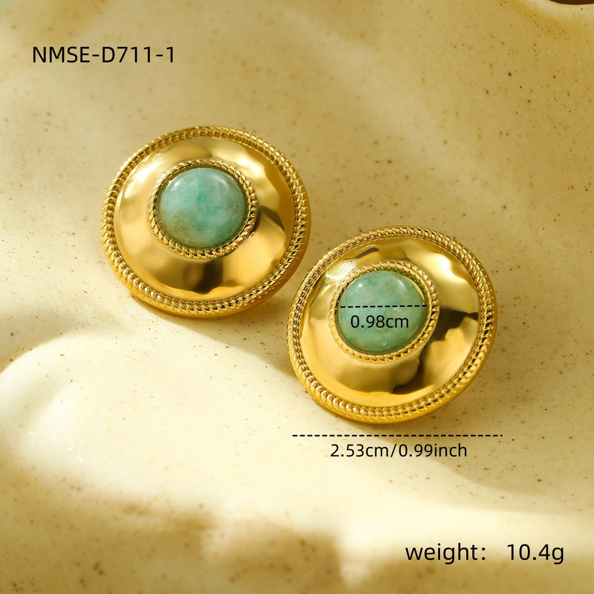 Orecchini a perno geometrici vintage in acciaio inossidabile placcato con intarsio in pietra naturale da donna