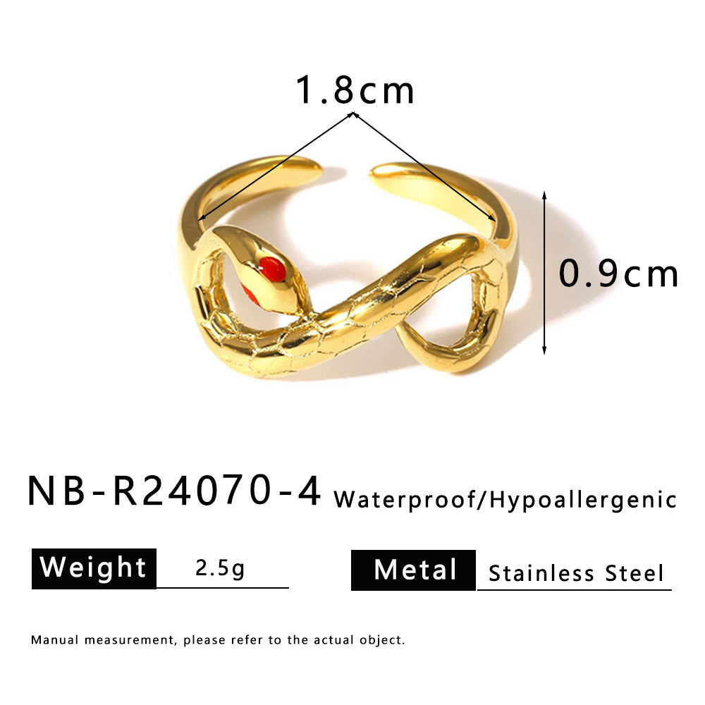 Anello da donna a forma di serpente geometrico con intarsio di zirconi e placcatura in oro su acciaio inossidabile