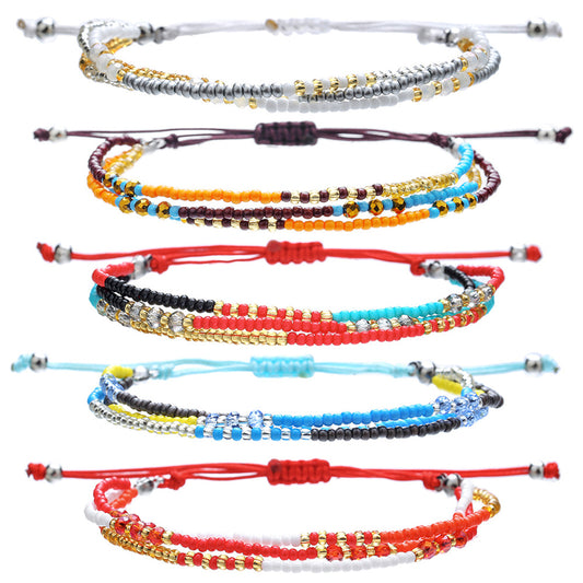 Pulsera bohemia multicapa de cuentas para mujer, tejida a mano, estilo geométrico, accesorio de moda colorido