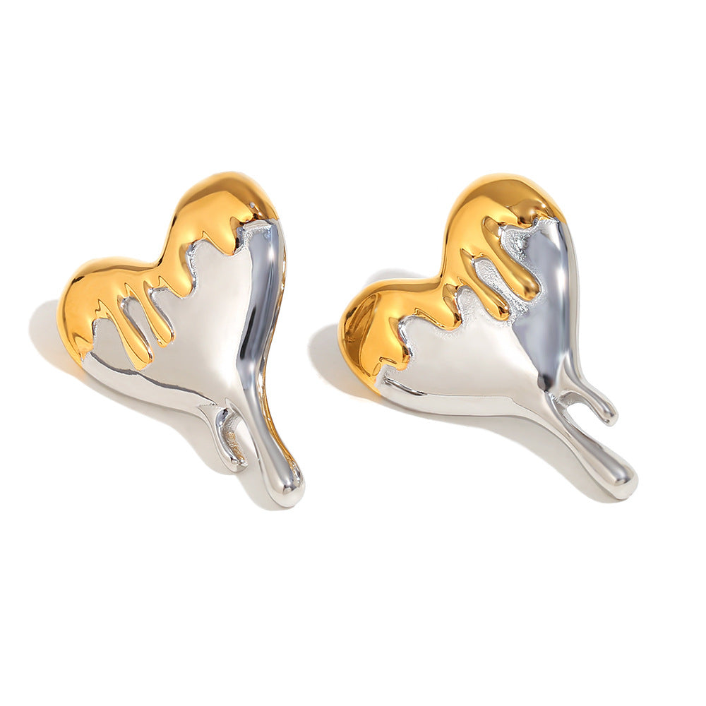 Orecchini da donna minimalisti in acciaio inossidabile a forma di cuore con placcatura in oro 18 carati