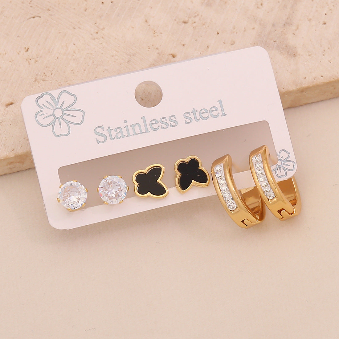 Orecchini a perno da donna alla moda a forma di cuore e goccia in acciaio inossidabile con intarsio di strass