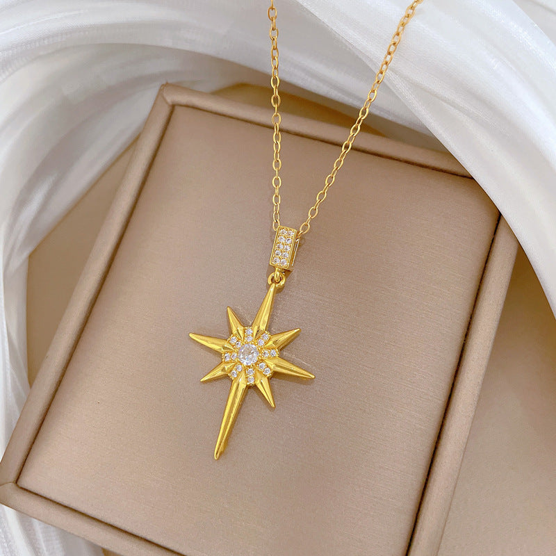 Sweet Minimalist Star Rhinestone Titanium Steel Necklace for Unisex