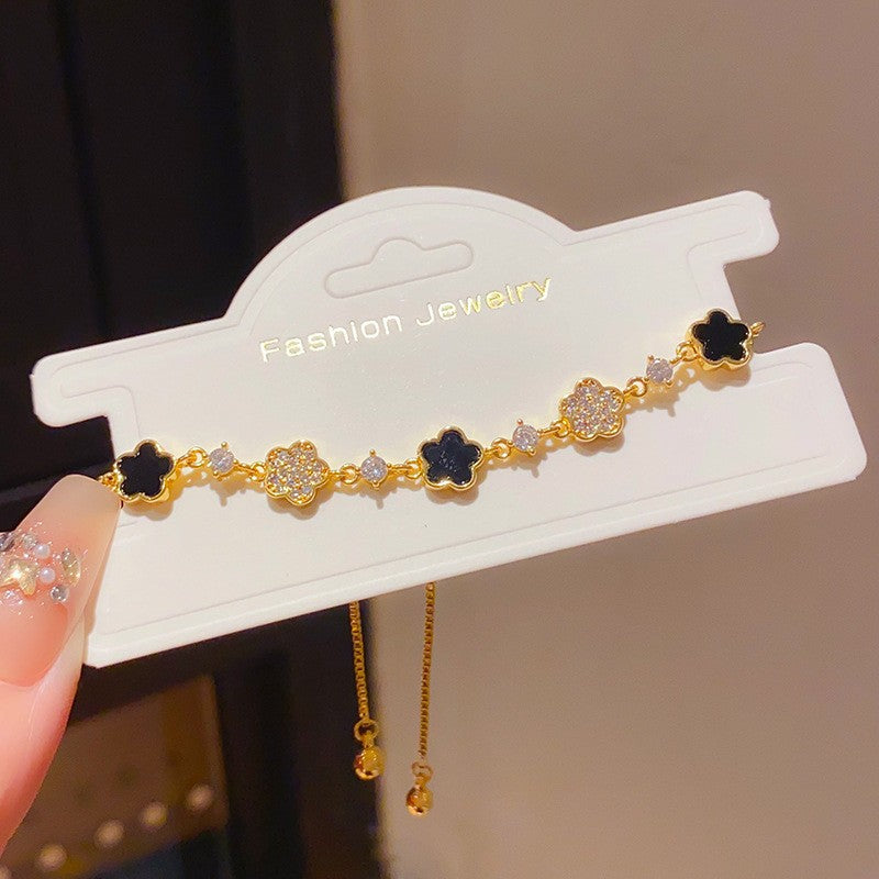 Luxury Elegant 18K Gold Plated Brass Floral Inlaid Cubic Zirconia Bracelet for Women