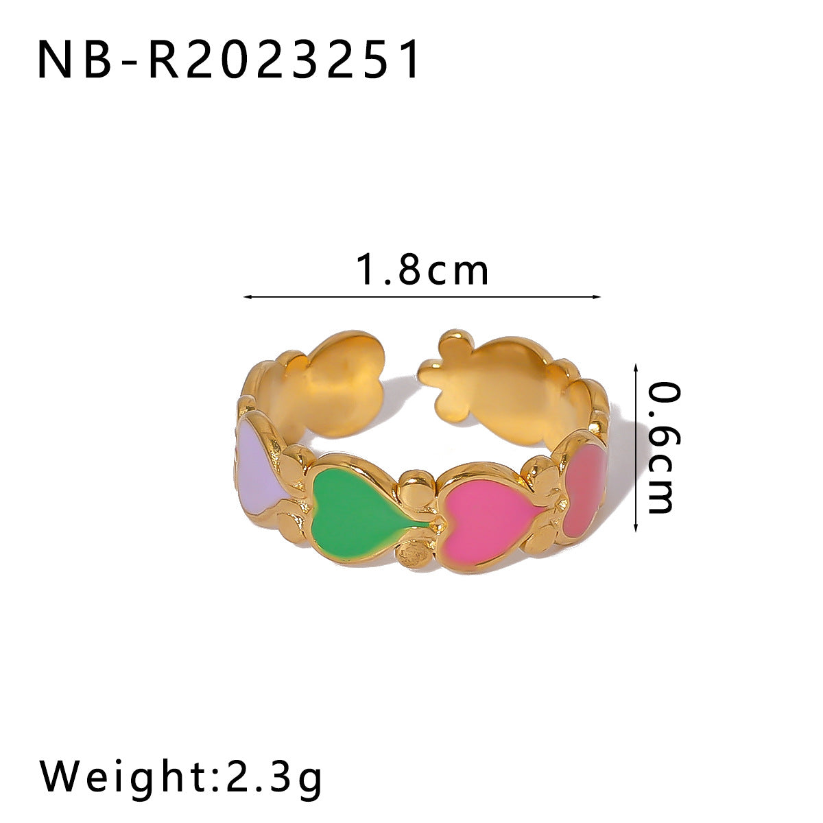 Bohemian Adjustable Stainless Steel Ring with Enamel Floral and Heart Design for Women