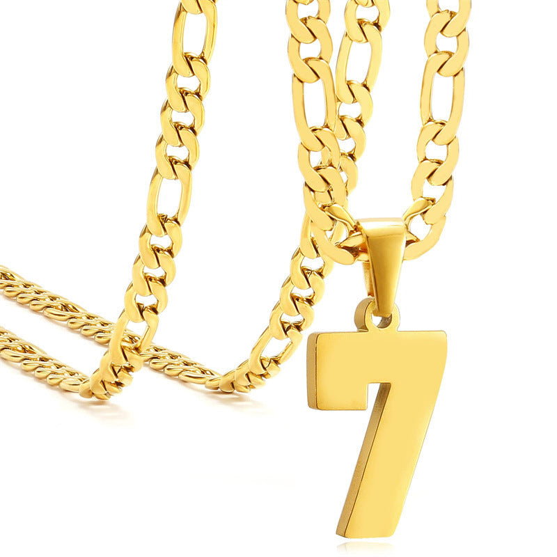 Minimalist Numeric Pendant Necklace for Men and Women Stainless Steel Chain with Polished Titanium Steel Charm