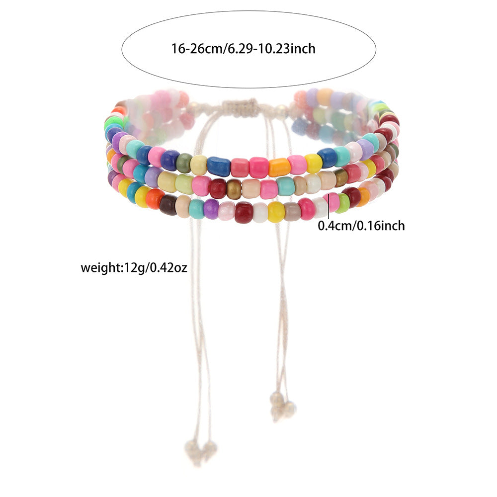Bohemian Ethnic Vintage Handmade Geometric Round Glass Beads Multi-layer Bracelet for Unisex