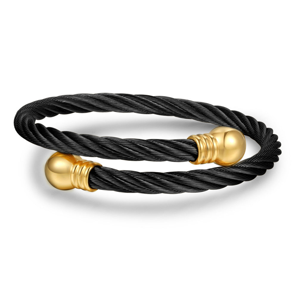 Streetwear Geometric Round Plated Titanium Steel Men's Open Cuff Bracelet