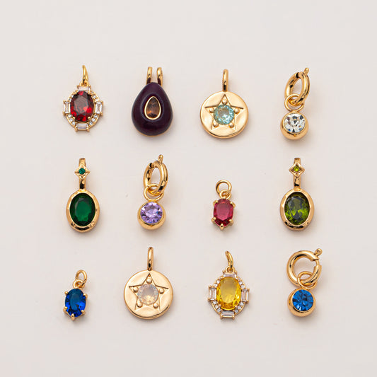 Vintage Geometric Stainless Steel 18K Gold PVD Plated DIY Charm Bar Necklace with 12 Birthstones