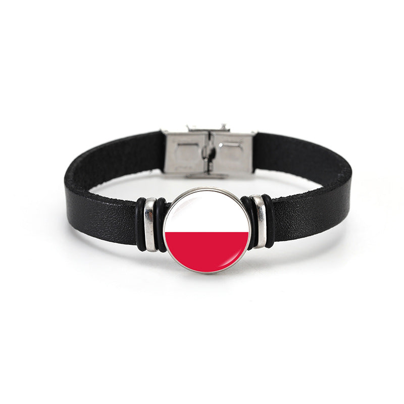 Geometric Plated Leather Bracelet Unisex World Cup Flag Design Casual Wristband