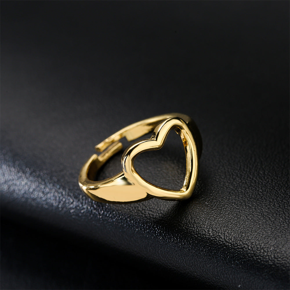 Gold Plated Brass Heart Drip Oil Open Ring for Women