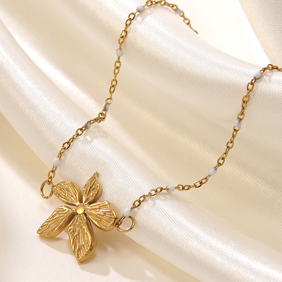 Set di collana e orecchini da donna placcati in acciaio inossidabile con motivo floreale geometrico minimalista