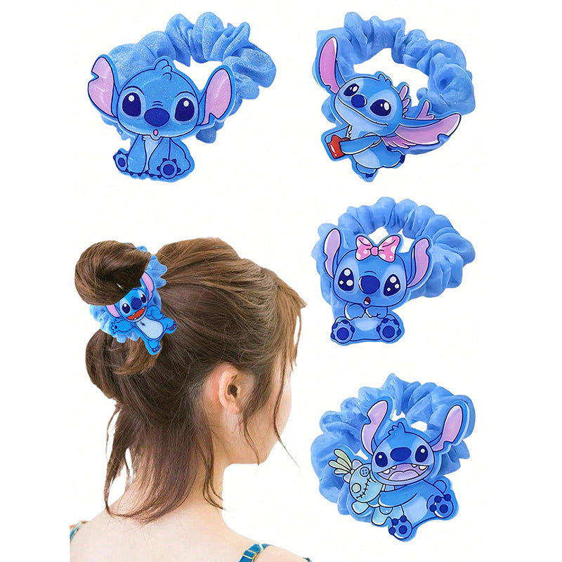 Lindo lazo para el cabello con diseño de macarrón azul y rosa de dibujos animados para niños con banda de tela tejida y diseño de personaje de dibujos animados