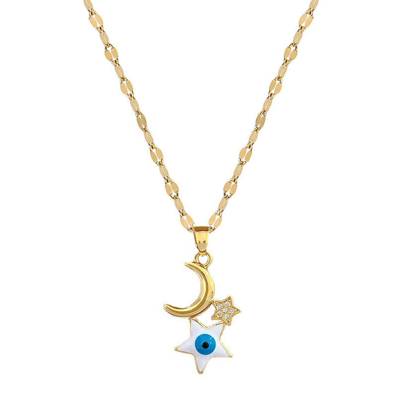 Luxury Star Moon Eye Titanium Steel Clavicle Necklace for Women