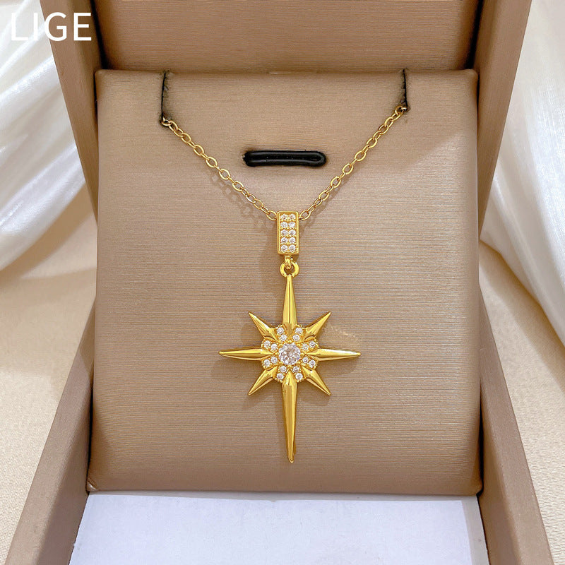 Sweet Minimalist Star Rhinestone Titanium Steel Necklace for Unisex