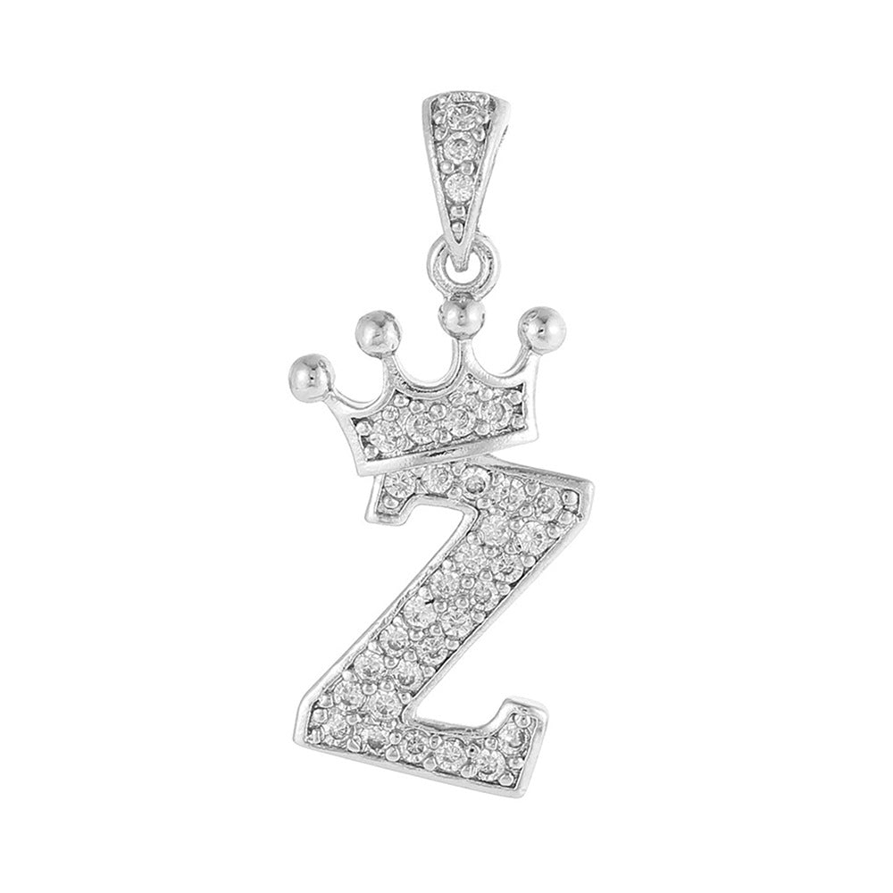 Silver Plated Brass Cubic Zirconia Inlaid Letter Charm Bar for DIY Necklace Bracelet
