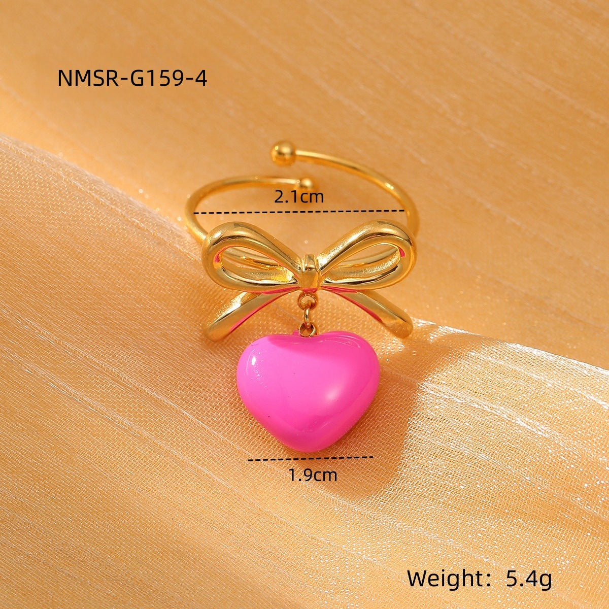 Anillo de acero de titanio de lujo minimalista en forma de corazón y lazo para mujer con acabado esmaltado y superficie chapada
