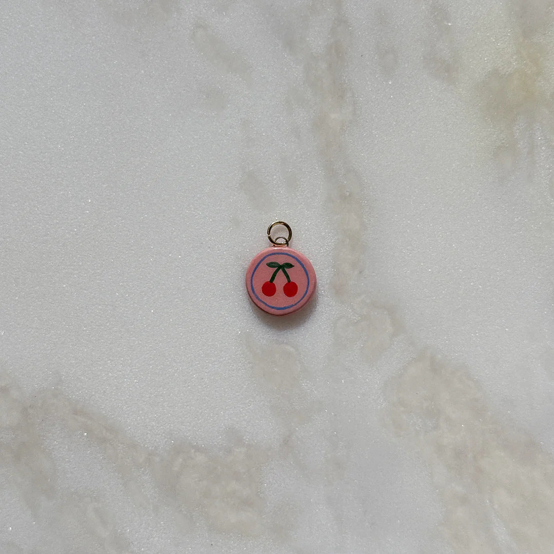 Casual Titanium Steel Plated Necklace with Flower Strawberry House Bow Cherry and Goose Charms for Unisex
