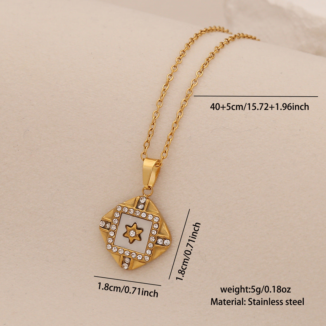 Fashionable Geometric Heart and Star Pendant Necklace in Stainless Steel with Full Rhinestone Accents