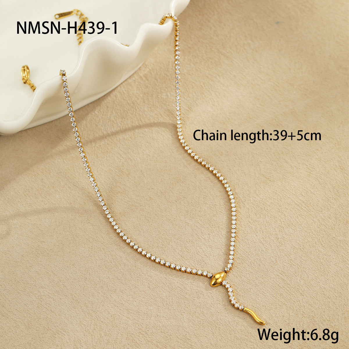 Juego de collar y pendientes de lujo con forma de serpiente en acero inoxidable con incrustaciones de pedrería para mujer