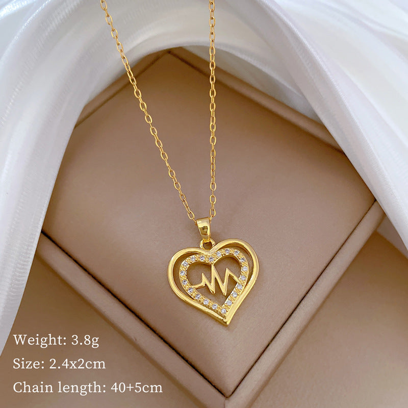Geometric Minimalist Titanium Steel Necklace with Copper Pendant Plated in Real Gold Irregular Chain