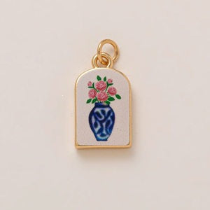 Minimalist Luxury Heart Shaped 18K Gold Plated Brass Pendant with Fruit and Floral Motifs