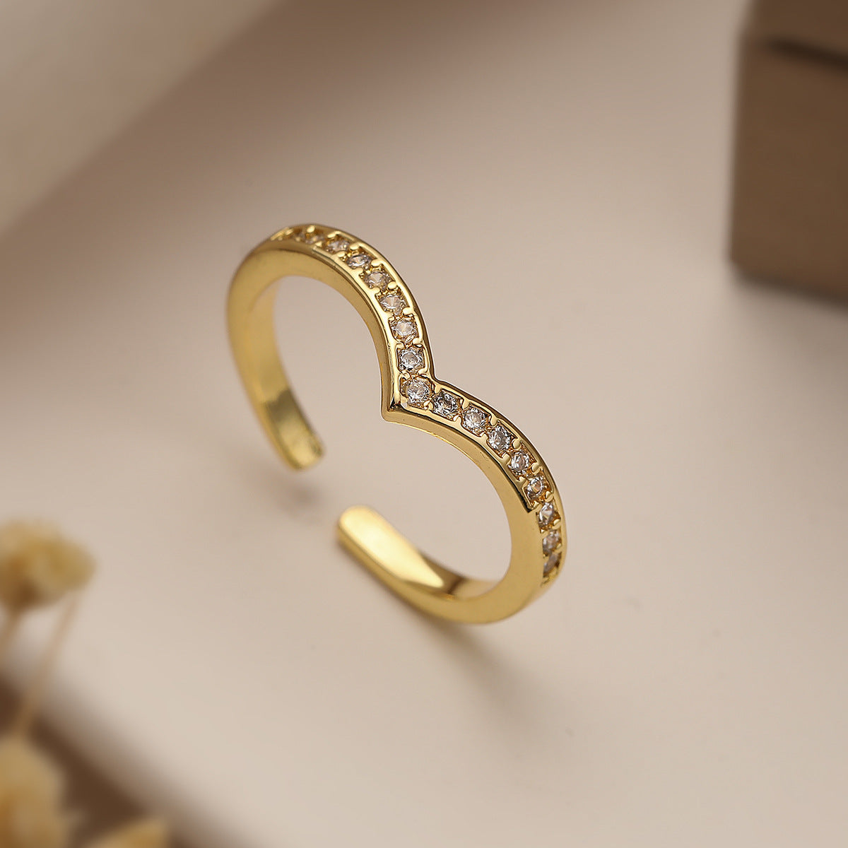 Minimalist Geometric Butterfly-Shaped Copper Ring for Women with Micro-Pavé Setting