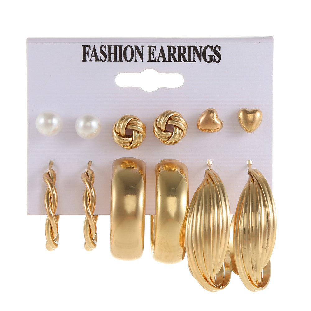 Punk Casual Geometric Moon Gold Plated Stainless Steel Earring Set