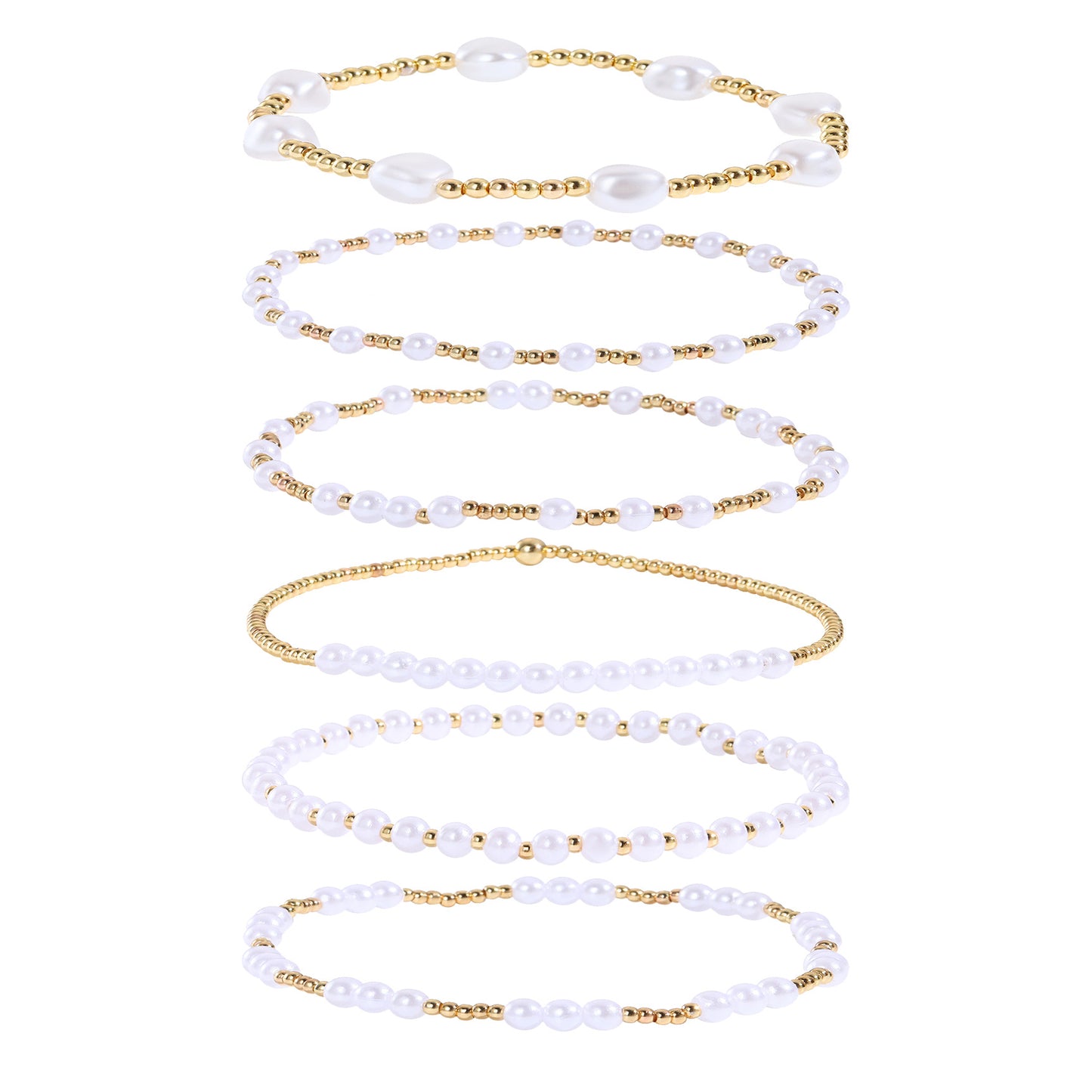Minimalist Multi-Layer Brass Bead and Pearl Bracelet Set for Women