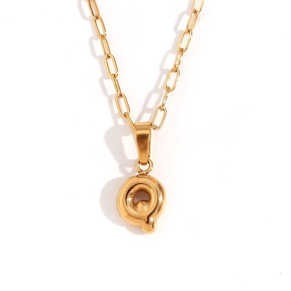 Minimalist Fashion Letter Pendant Necklace in Stainless Steel with 18K Gold Plating, Bubble-Inspired Mini Safety Pin Design for Women
