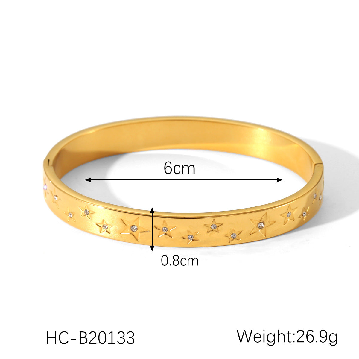 Bracciale da donna in acciaio inossidabile a forma di stella, minimalista, con strass intarsiati e finitura placcata