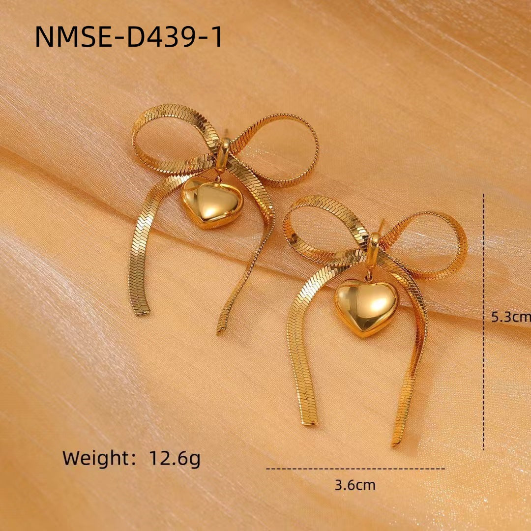 Minimalist Pearl Bow Titanium Steel Stud Earrings for Women with Plated Finish