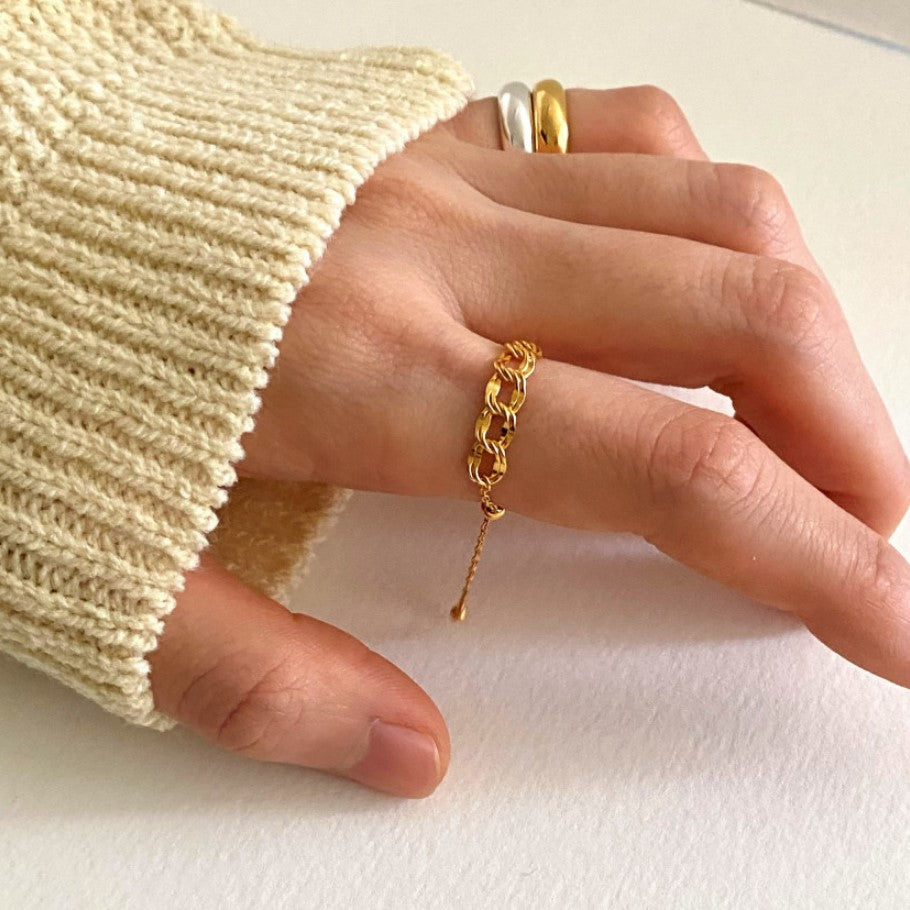 Minimalist Silver Chain Ring for Women Adjustable 925 Sterling Silver Ring with Delicate Link Design