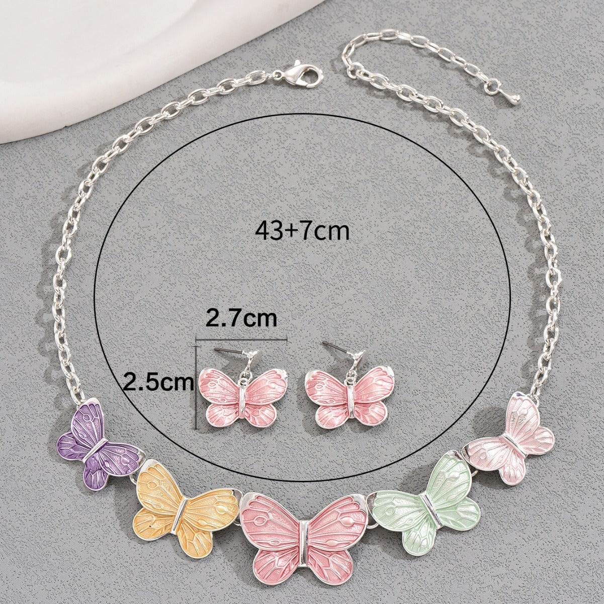 Fashionable Office Lady Enamel Butterfly Necklace and Earrings Set in Metal with Animal Motifs for Women