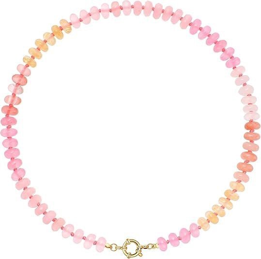 Sweet 8mm Natural Stone Bead Necklace Stainless Steel Geometric Round Ball Chain for Women