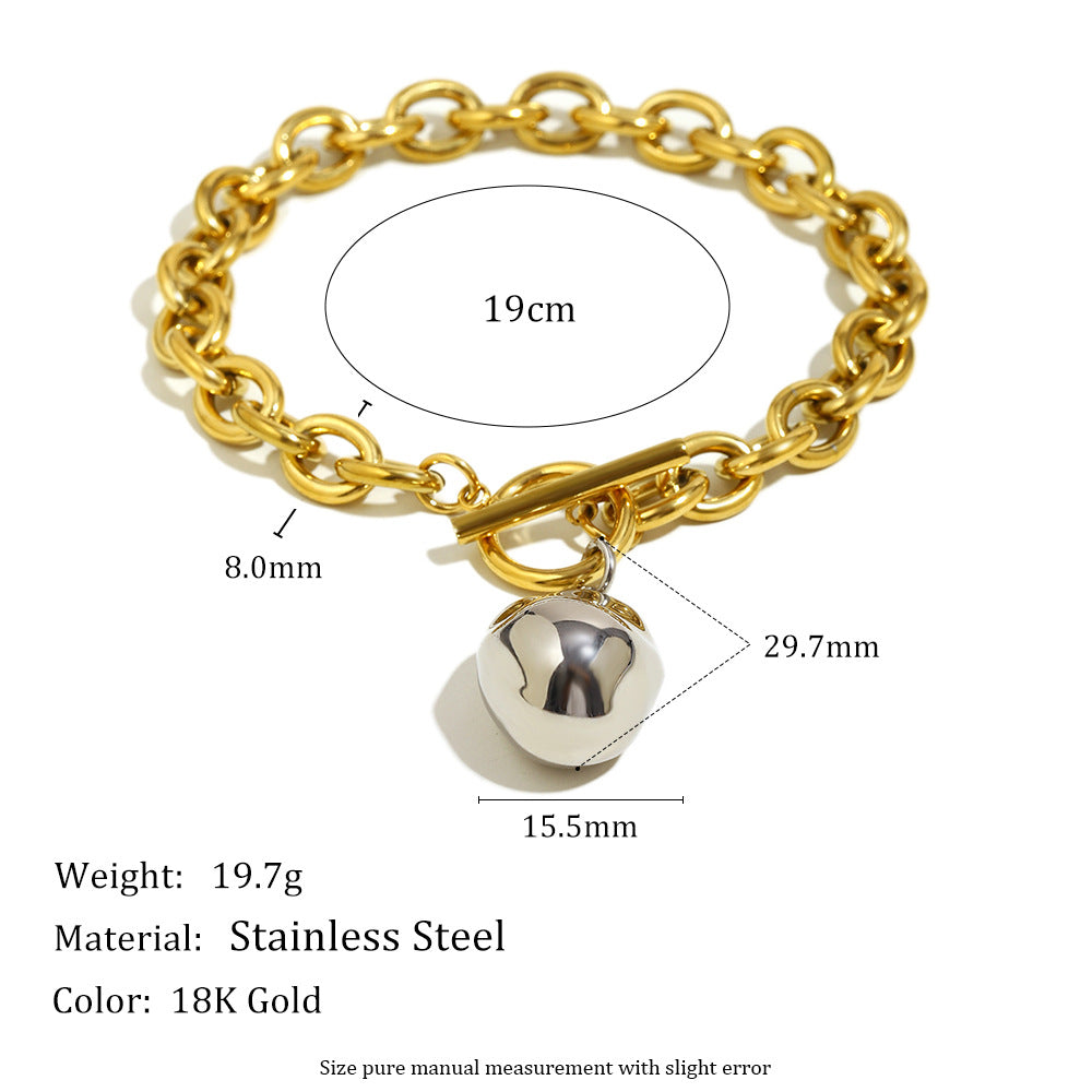 Fashion Minimalist Peanut-Shaped Stainless Steel Plated 18K Gold Solid Necklace and Bracelet Set for Women