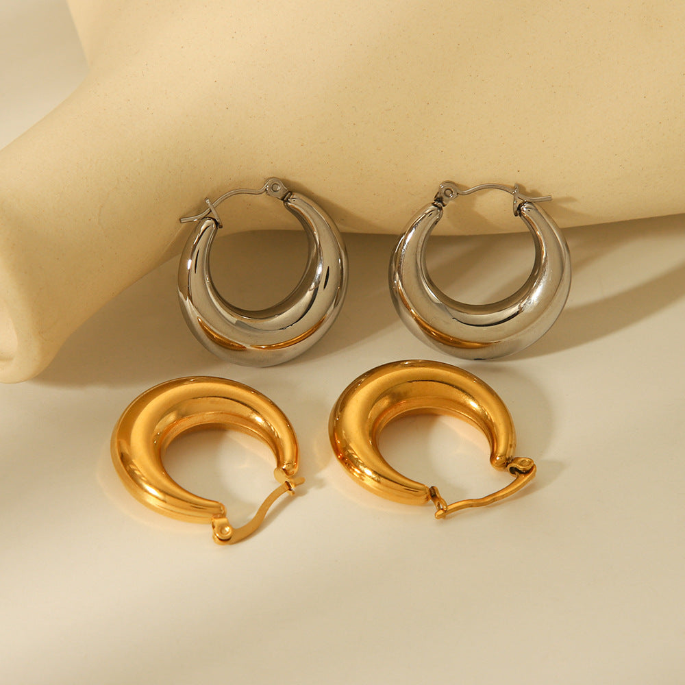 Orecchini da donna in acciaio inossidabile placcato oro 18 carati con cerchio geometrico cavo, minimalisti ed eleganti