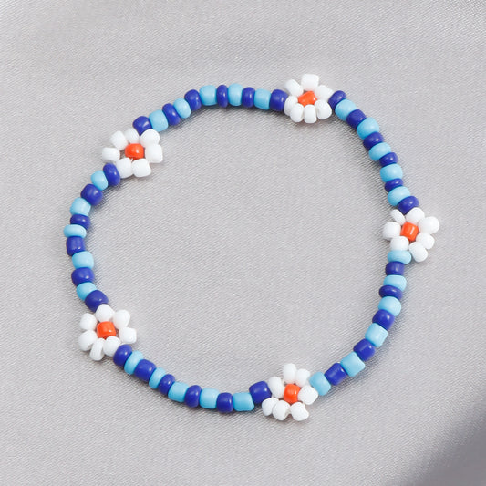 Charm Bracelet with Daisy Design in Colorful Seed Beads Handmade Geometric Flower Bracelet with Plated Finish