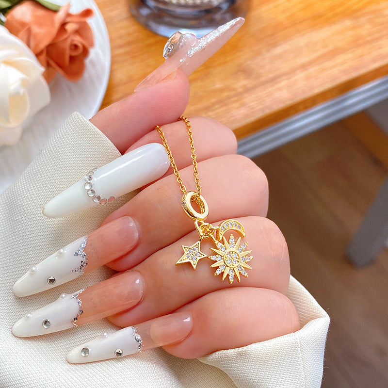 Elegant Minimalist Micro-Paved Cubic Zirconia Heart Geometric Titanium Steel Necklace with Brass Pendant